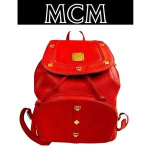 MCM Red Leather Backpack, EUC